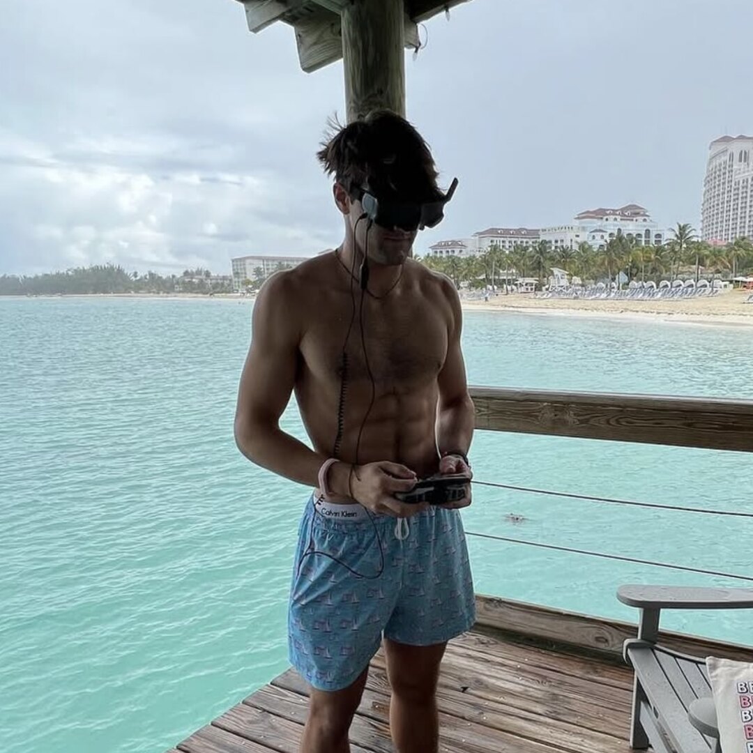 Xander flying an FPV drone on location at Baha Mar, Bahamas